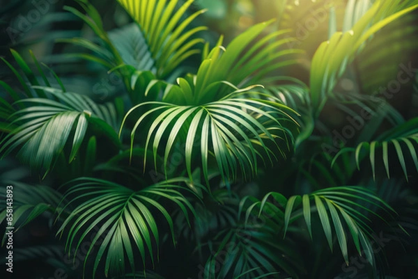Fototapeta Aesthetically pleasing banner featuring a green palm, best in the world winner, close-up,