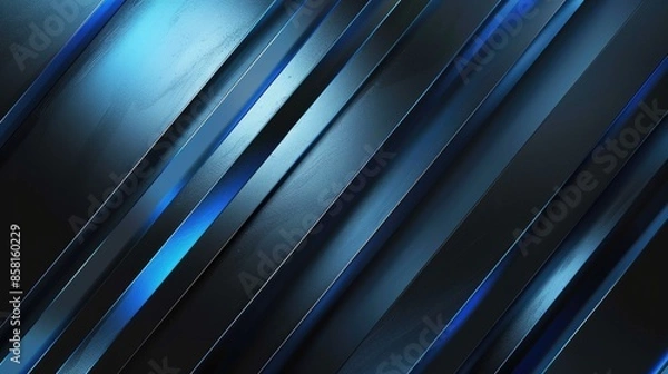 Fototapeta Sleek diagonal background with abstract blue and black light pattern gradient, offering a modern touch with metal texture.