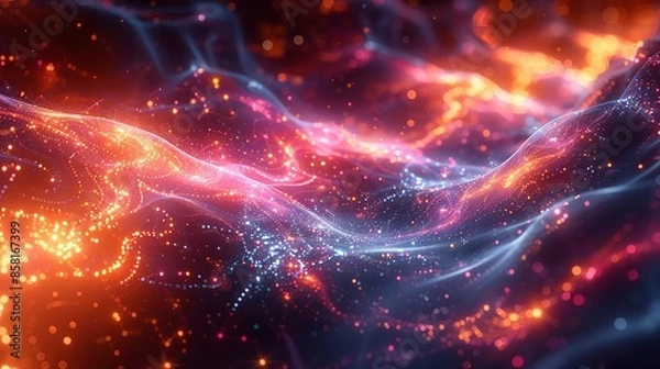 Fototapeta Dynamic abstract image showcasing the essence of scientific technology through the depiction of quantum electrons, using vibrant colors and intricate details to evoke a sense of motion. Illustration,