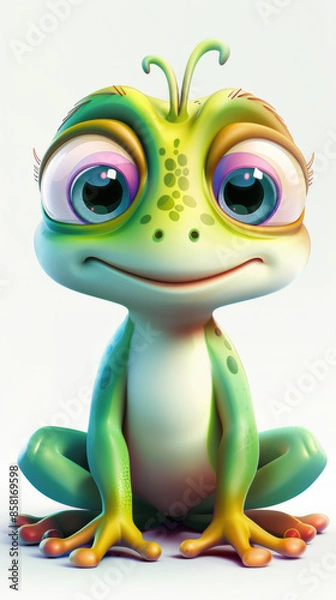 Fototapeta A cartoon frog with big eyes sitting on the ground