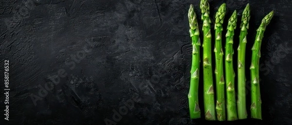Fototapeta asparagus and its cross-section, emphasizing the freshness and natural beauty of the vegetable on a dark backdrop.