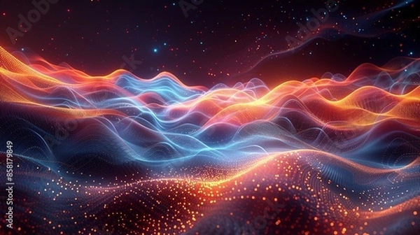 Fototapeta Intricate abstract illustration showcasing the behavior of quantum electrons, merging scientific technology with artistic design to create a visually stunning and dynamic image. Illustration,