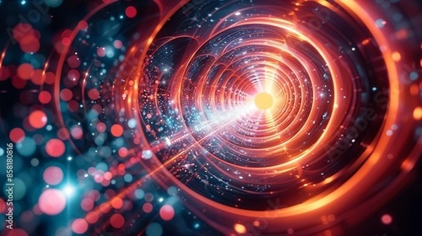Obraz Mesmerizing abstract portrayal of quantum electrons within a technological framework, using vivid colors and intricate patterns to convey a sense of energy and futuristic innovation. Illustration,