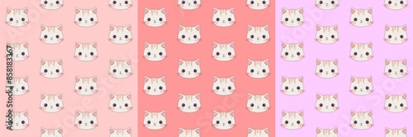 Fototapeta Kawaii patterns for cat day. Cute cat faces pattern. Cat seamless pattern. 