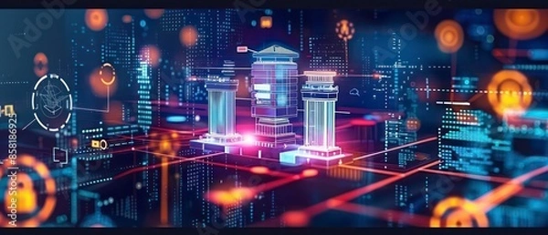 Fototapeta Banks thrive by securing identities, investing in technology, and meeting talent needs. Success hinges on digital innovations and robust tech solutions in various business areas.