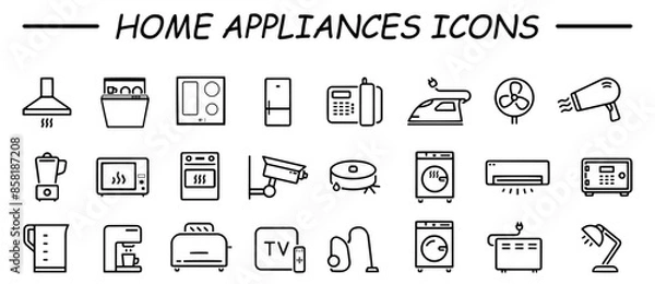 Obraz Home appliances icon set. Contains such Icons as television, blender, computer, vacuum cleaner and more