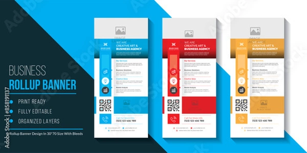 Fototapeta Corporate Rollup Banner Template | Advertisement, Pull-Up Layout |  Business Flyer, And Display Banner | Editable Organized Layered Layout	