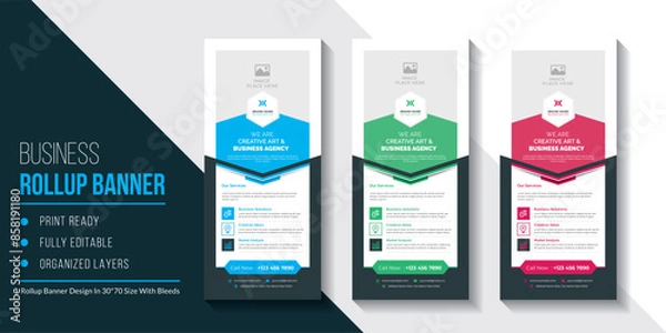 Fototapeta Corporate Rollup Banner Template | Advertisement, Pull-Up Layout |  Business Flyer, And Display Banner | Editable Organized Layered Layout	