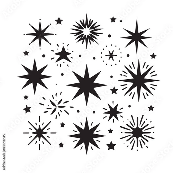 Obraz Hand-Drawn Stars on Clean White Background, Variety of Shapes and Sizes