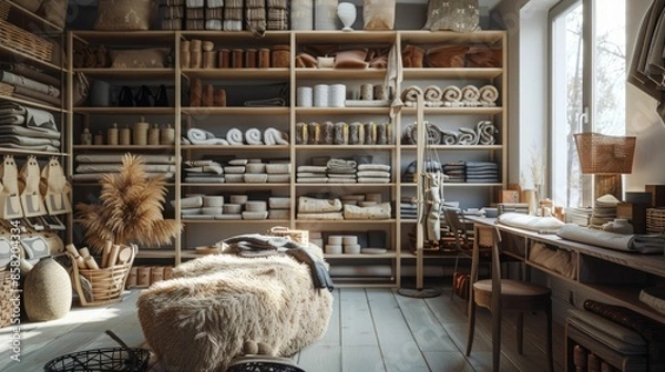 Obraz Elegant and Cozy Luxury Fashion Design Studio with Variety of Crafting Materials Artisanal Furnishings and Organized Workspace for and Creativity