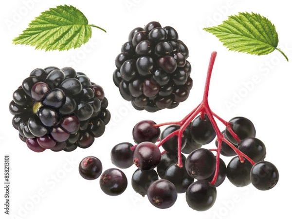Obraz Brombeeren,  Blätter und Holunder