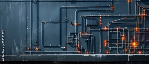 Obraz Futuristic illustration in blue, depicting digital technology with circuit patterns and lines, symbolizing advanced communication, business tech, and internet networks