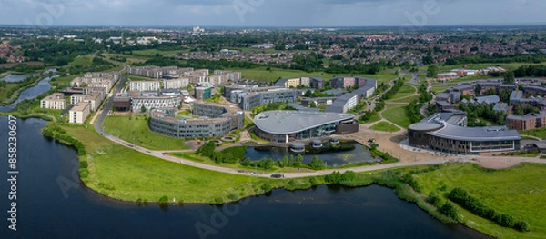 Fototapeta York University, aerial view of the University of York, England. Campus and main buildings on a summers day.