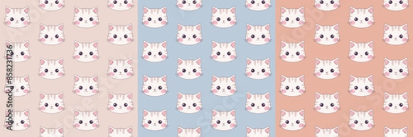 Fototapeta Kawaii patterns for cat day. Cute cat faces pattern. Cat seamless pattern.