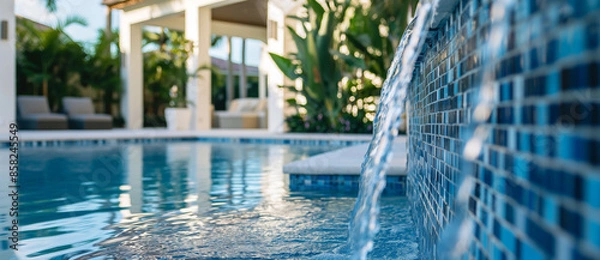 Obraz Stunning Miami Pool Replastering with Blue and White Mosaic Tiles