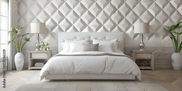 Fototapeta Enhancing Bedroom Decor with an Elegant 3D lattice Wall Design. Concept Bedroom Decor, 3D Wall Design, Lattice Pattern, Elegant Style, Home Improvement