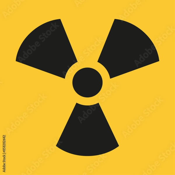 Obraz minimalist radiation symbol. dangerous place, radioactive place. restricted entry, risk area, nuclear weapon. black and yellow logo, vector pictogram