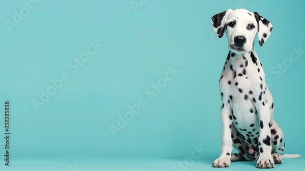 Obraz Dalmatian Puppy Sitting on a Blue Background