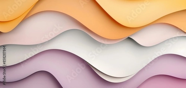 Fototapeta Featuring wavy layers in purple, orange, and yellow colors, this colorful paper cut background creates a dynamic and artistic design, ideal for a variety of creative applications.