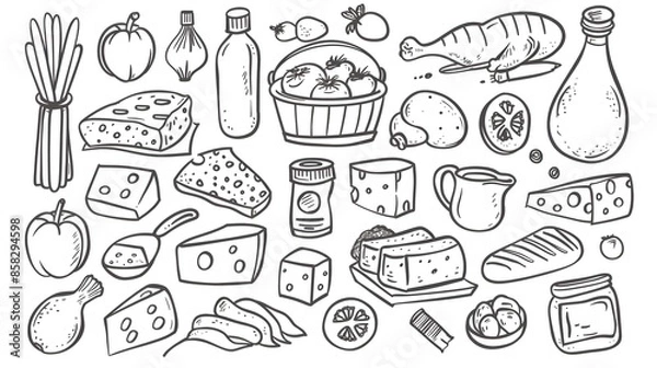 Fototapeta Variety of Culinary Ingredients and Kitchen Utensils Arranged on a Table