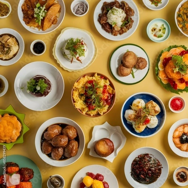 Fototapeta Background filled with various dishes.