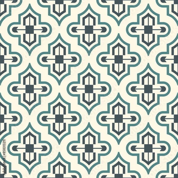 Fototapeta Seamless surface design with ogee ornament. Oriental traditional pattern with repeated mosaic tile. Tracery window wallpaper. Moroccan lantern motif. Arabesque digital paper, textile print. Vector art