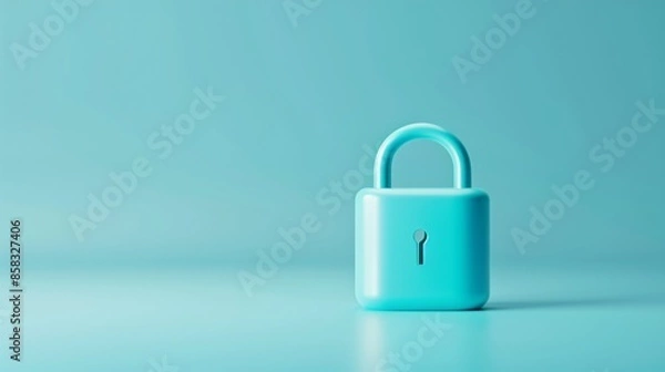 Fototapeta Minimalist blue padlock on light blue background, symbolizing security and protection. Simple design in a pastel color scheme.