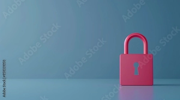 Fototapeta Red padlock on blue background symbolizing security and protection. Minimalistic design with copy space for cyber security concepts.