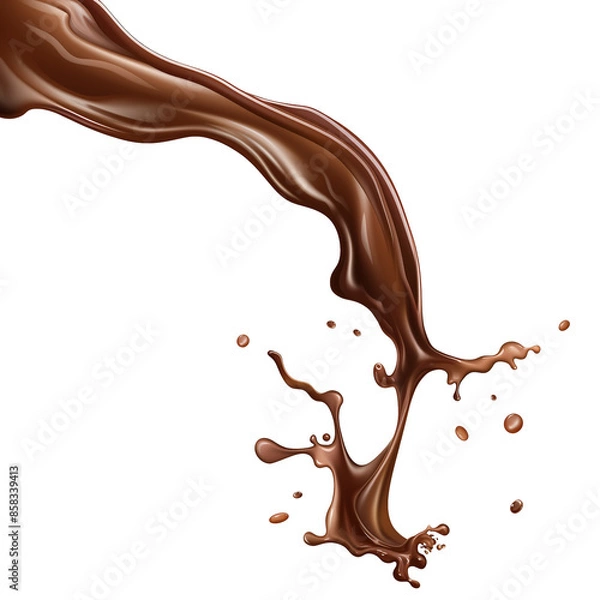 Fototapeta A stream of melted chocolate isolated on transparent.
