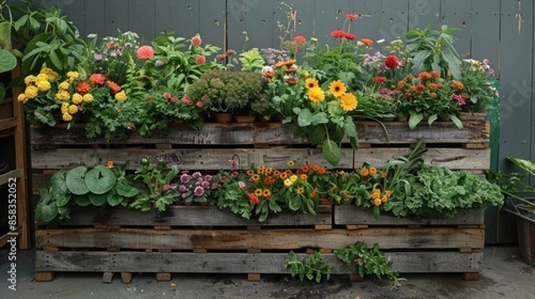 Obraz A Blooming Pallet Garden