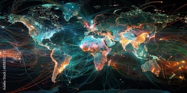 Obraz The world map shows the connection between countries.