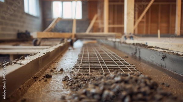 Fototapeta A 3D printer laying down concrete layers to form the foundation of a residential complex. Building