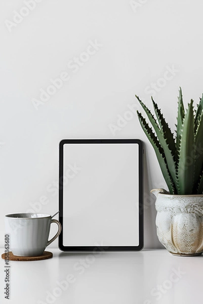 Fototapeta Tablet vertical screen mockup on the table	