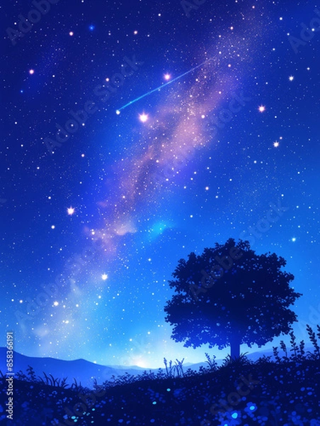 Obraz Galactic Splendor: The Majestic Milky Way in the Summer Night Sky - 銀河の輝き：夏の夜空に浮かぶ雄大な天の川