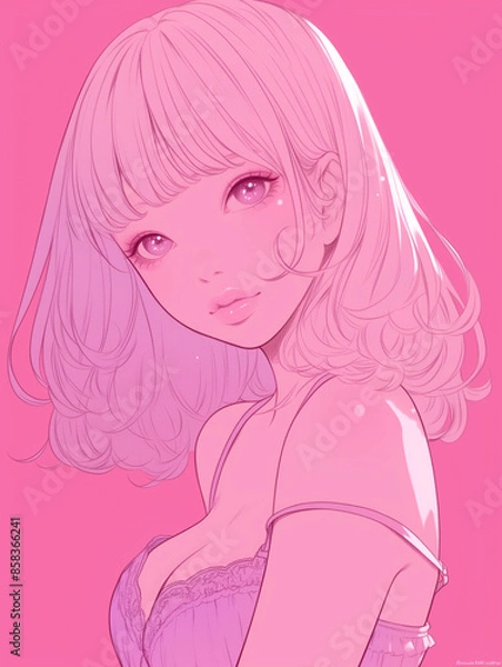 Obraz Soft Pink Glow Girl - ソフトピンクグローガール