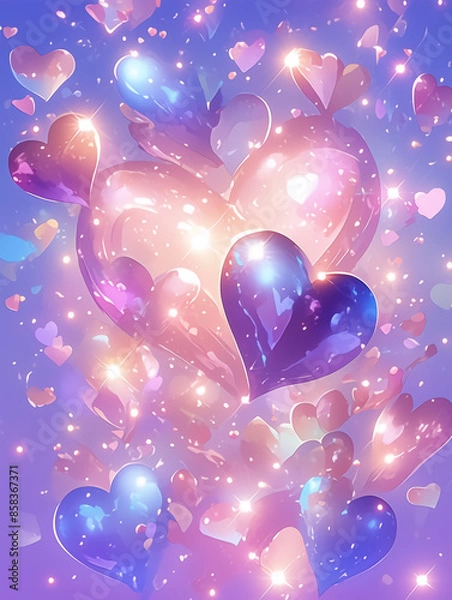 Obraz Glittering Heart Bokeh Background for Love and Romance Concepts - 愛とロマンスの概念のためのきらびやかなハートのボケ味の背景