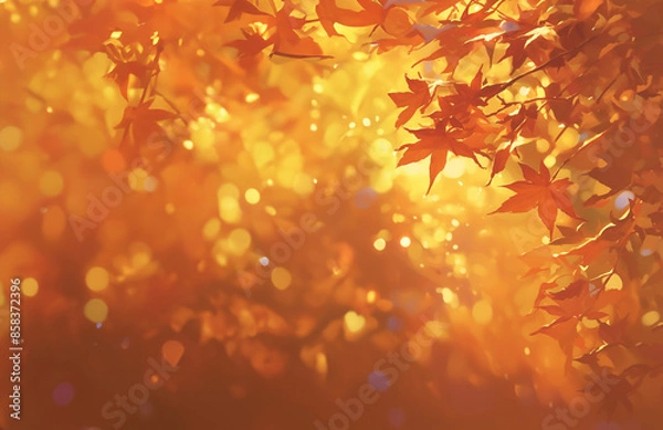 Obraz Golden Autumn Leaves Illuminated by Sunlight - Nature Background - 日光に照らされた黄金色の紅葉 - 自然の背景