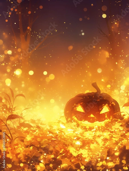 Obraz Glowing Halloween Magic - Golden Glitter Light Shining Background for Festive Seasonal Designs - 輝くハロウィーンの魔法 - お祭りの季節のデザインの背景を照らす金色のキラキラ光