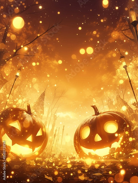 Obraz Glitzy Halloween Delight - Golden Sparkling Lights Background - 華やかなハロウィーンの喜び - 黄金の輝くライトの背景