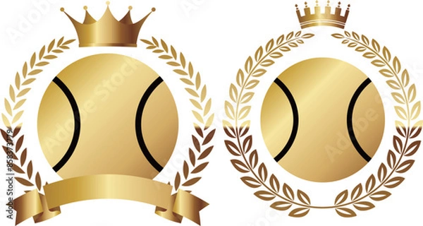 Fototapeta テニスボールのエンブレム2種セット　ゴールド