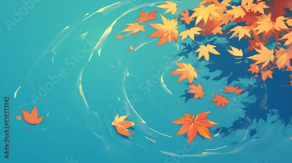 Obraz Serene Maple Leaves: Autumn Foliage Floating in Tranquil Water - 静謐な紅葉 静謐な水に浮かぶ紅葉