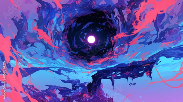 Obraz Enigmatic Black Hole: Abstract Cosmic Illustration - 謎のブラックホール: 宇宙の抽象的なイラスト