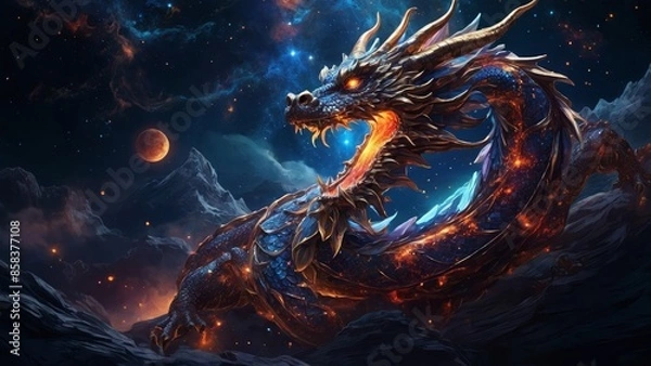 Obraz the dragon in the night sky