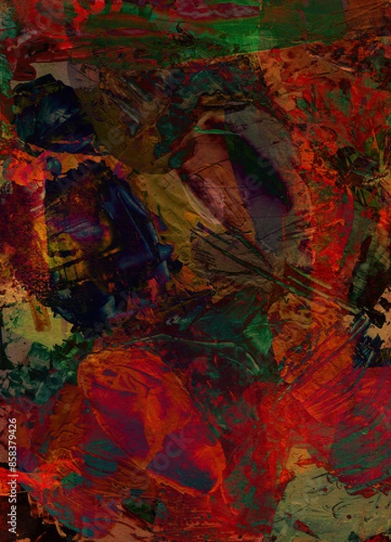 Fototapeta Artist's palette, palette knife painting. Abstract background with many different colors and paint stains