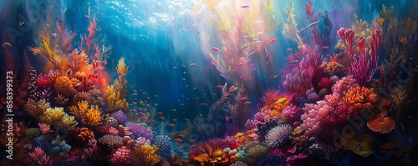 Obraz Beneath the waves, a vibrant world awaits, its coral reefs teeming with life in a riot of color and movement.