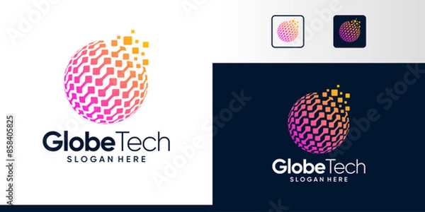 Fototapeta Globe tech Logo Design. Abstract Globe logo with digital technology connections design graphic symbol icon vector
