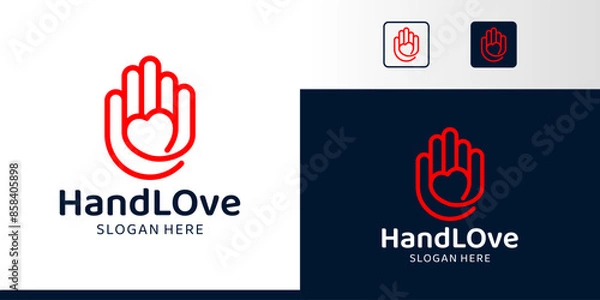 Fototapeta Give Love Logo Design. Hand with line style and heart design graphic symbol icon vector