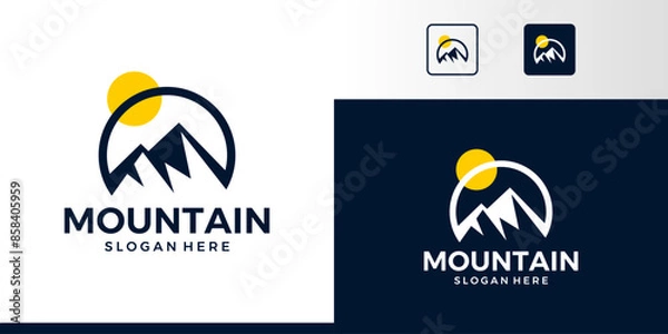 Fototapeta Mountain peak logo design with sun design graphic symbol icon vector