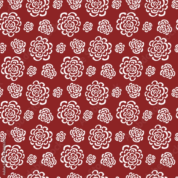 Fototapeta Hand-drawn abstract white roses on red background. Seamless pattern for wallpaper, fabric, templates.