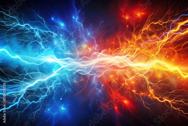 Obraz Fire and Ice Fractal Lightning: Dynamic Plasma Power Background